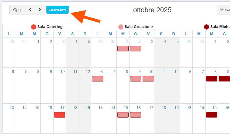 Screenshot vista calendario: etichetta Booking abilitato