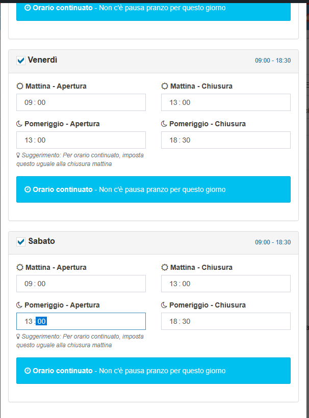 Esempio di orario di apertura al sabato per le sale. Parte 2: gli orari personalizzati