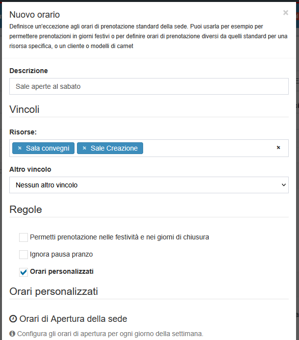 Esempio di orario di apertura al sabato per le sale. Parte 1: i vincoli