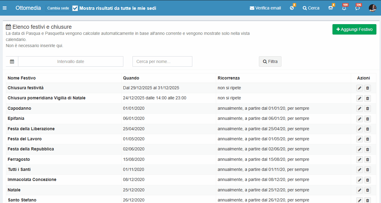 Animazione della finestra Aggiungi festività/chiusura ricorrente
