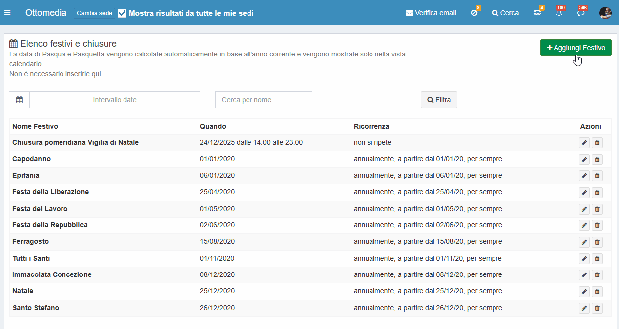 Animazione: inserimento di un periodo di chiusura
