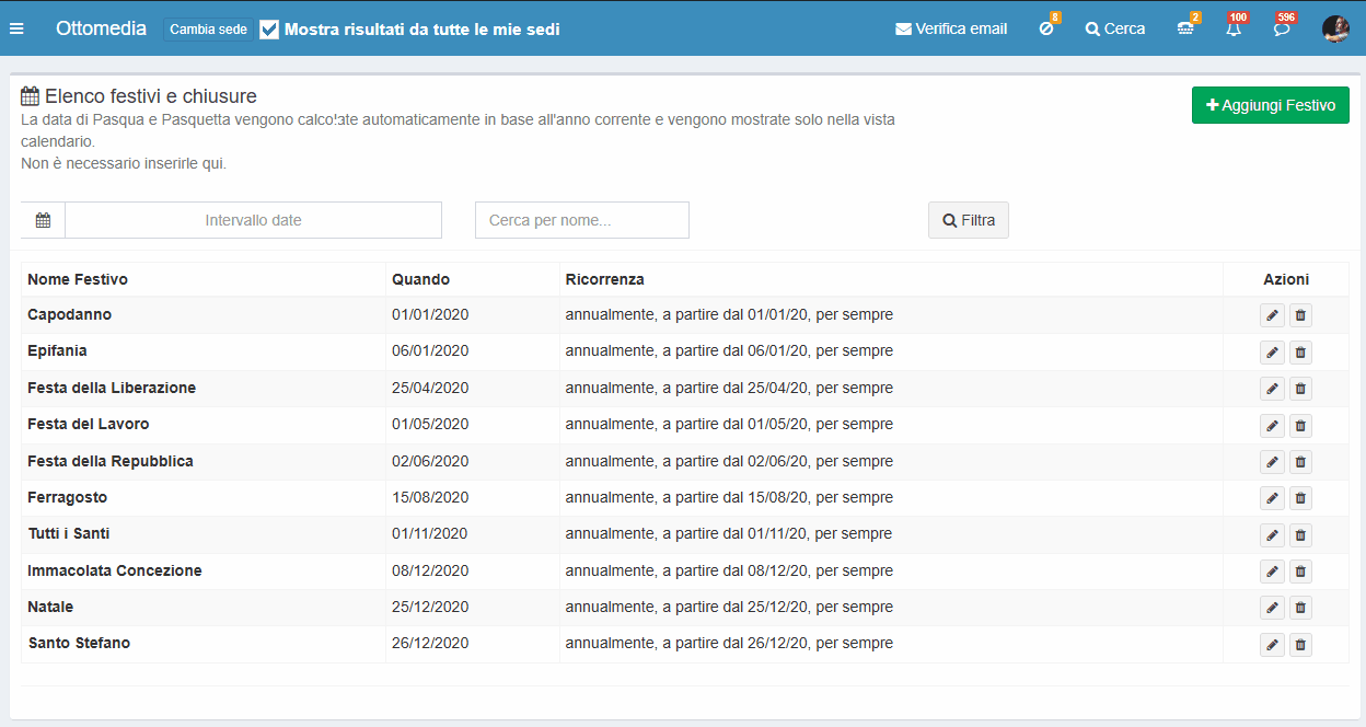 Animazione: inserimento di una chiusura non ricorrente con orario specifico