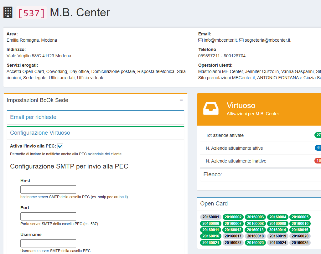 Screenshot della sezione di Configurazione di Virtuoso